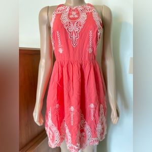 Peach Pink Floral Mini Halter Dress